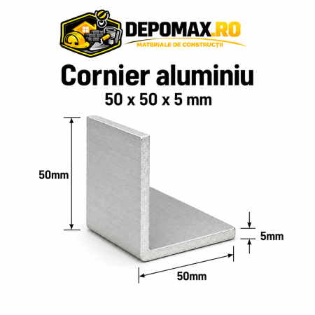 Cornier aluminiu 50 x 50 x 5 mm, 6 metri (EN AW-6060)